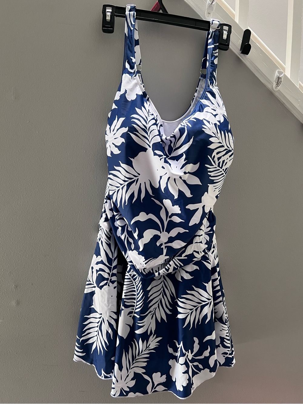 Navy White Floral One-Piece Swimdress